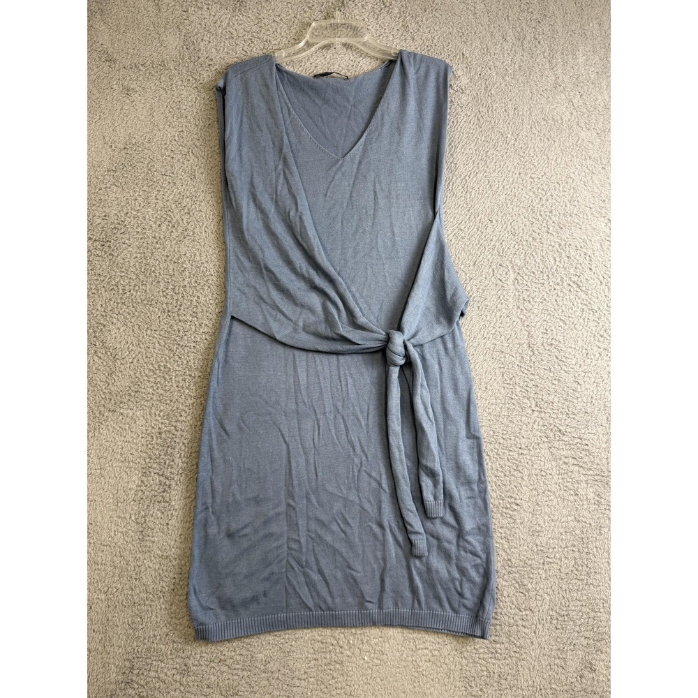 Peruvian Connection Dress Womens Medium Blue Wrap Tie Knit Sleeveless V Neck
